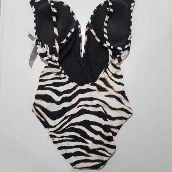 Bar III Printed V-Neck One-Piece Swimsuit Zebra Size Small - Picture 6 of 10